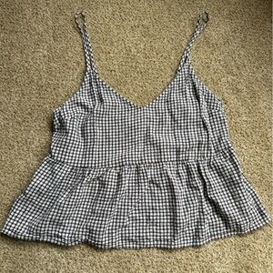 Abercrombie & Fitch Black and White Gingham Peplum Camisole